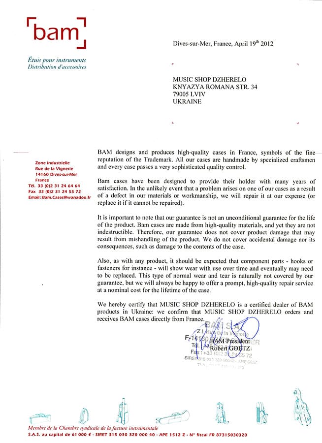 Certificate of partnership BAM France