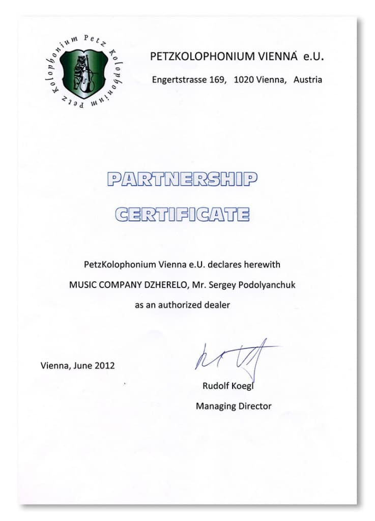Certificate of partnership Petz Kolophonium