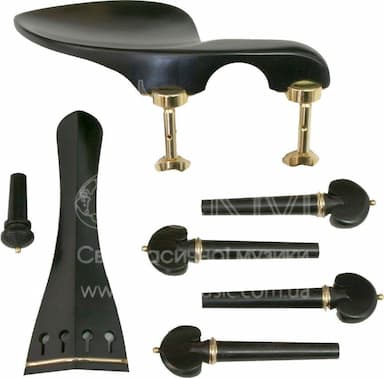 Набір для скрипки, чорне дерево із золотою озд. (підб. Guarneri, підгриф. Hill, 4-колка, ґудзик)