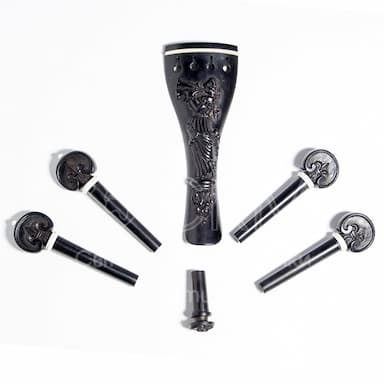 Набір для скрипки, чорне дерево з білою оздобою, ручної роботи (підгрифник, 4-колка, ґудзик)