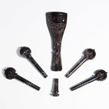 Набір для скрипки, чорне дерево, ручної роботи з худож. різьбленням (підгрифник, 4-колка, ґудзик)